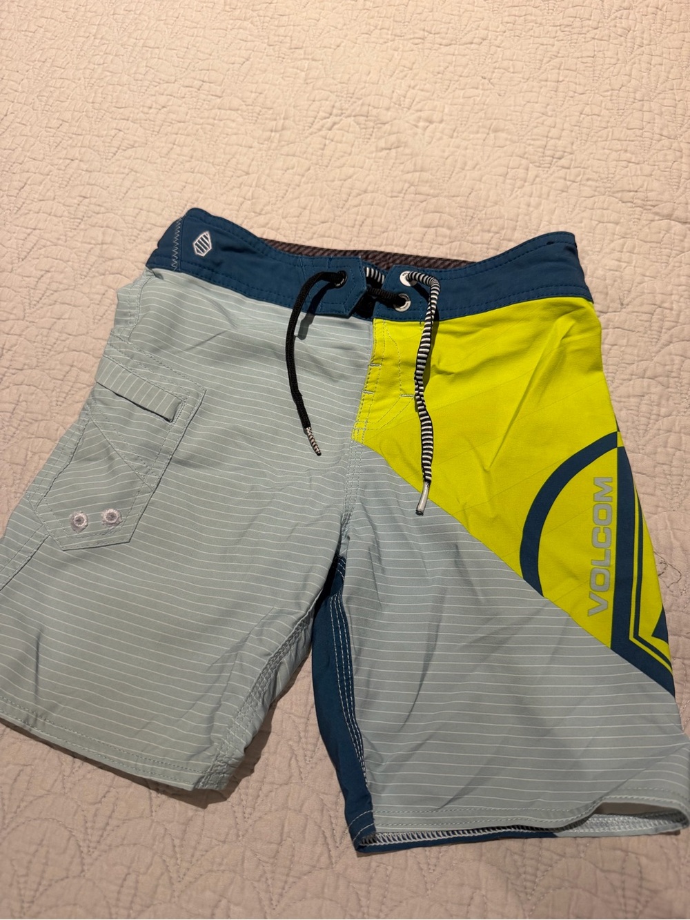 Volcom Boys Lime, Light Gray & Navy Colorblock Swim Trunks/Board Shorts